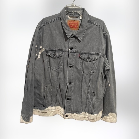 LEVIS Men's Trucker Jean Jacket HarrisGrey with Bleach Spots size XXL